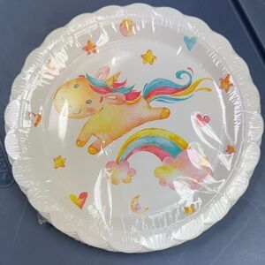 Rainbow Unicorn Party Plates - White with Multicolor Design
